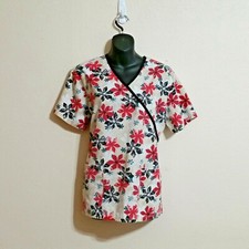 Women's SB Scrubs Mock Wrap Brown Red Floral Size small