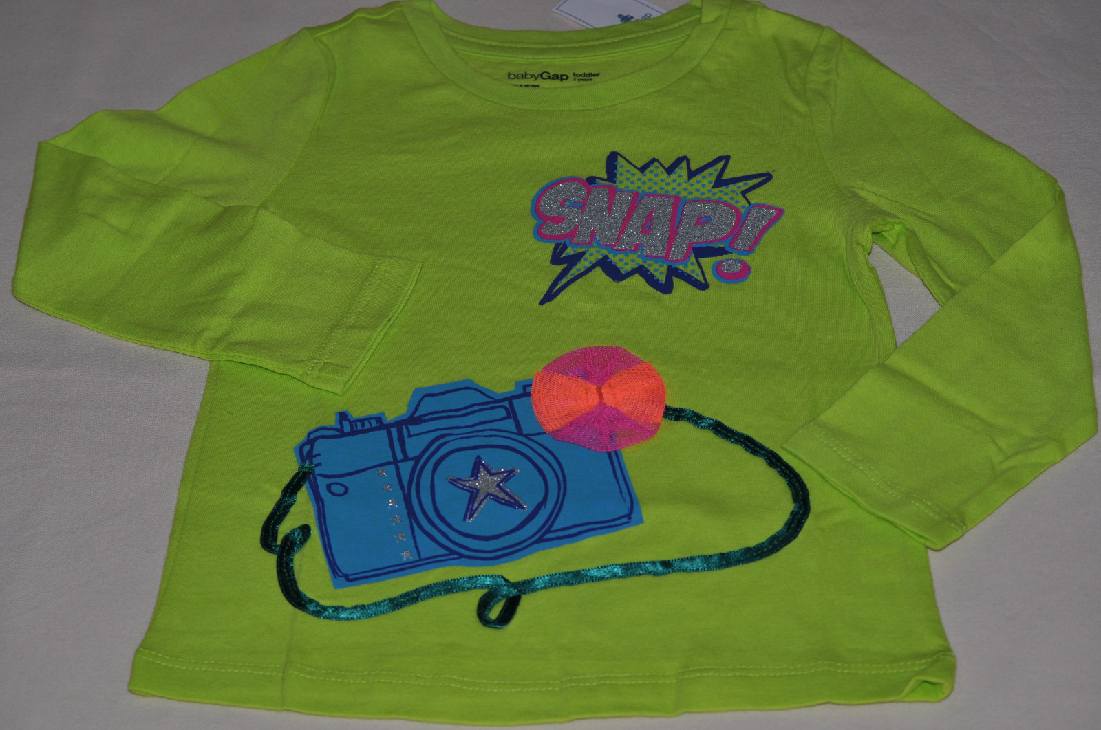 baby Gap toddler girl snap camera tee shirt size 2 2T NWT top long