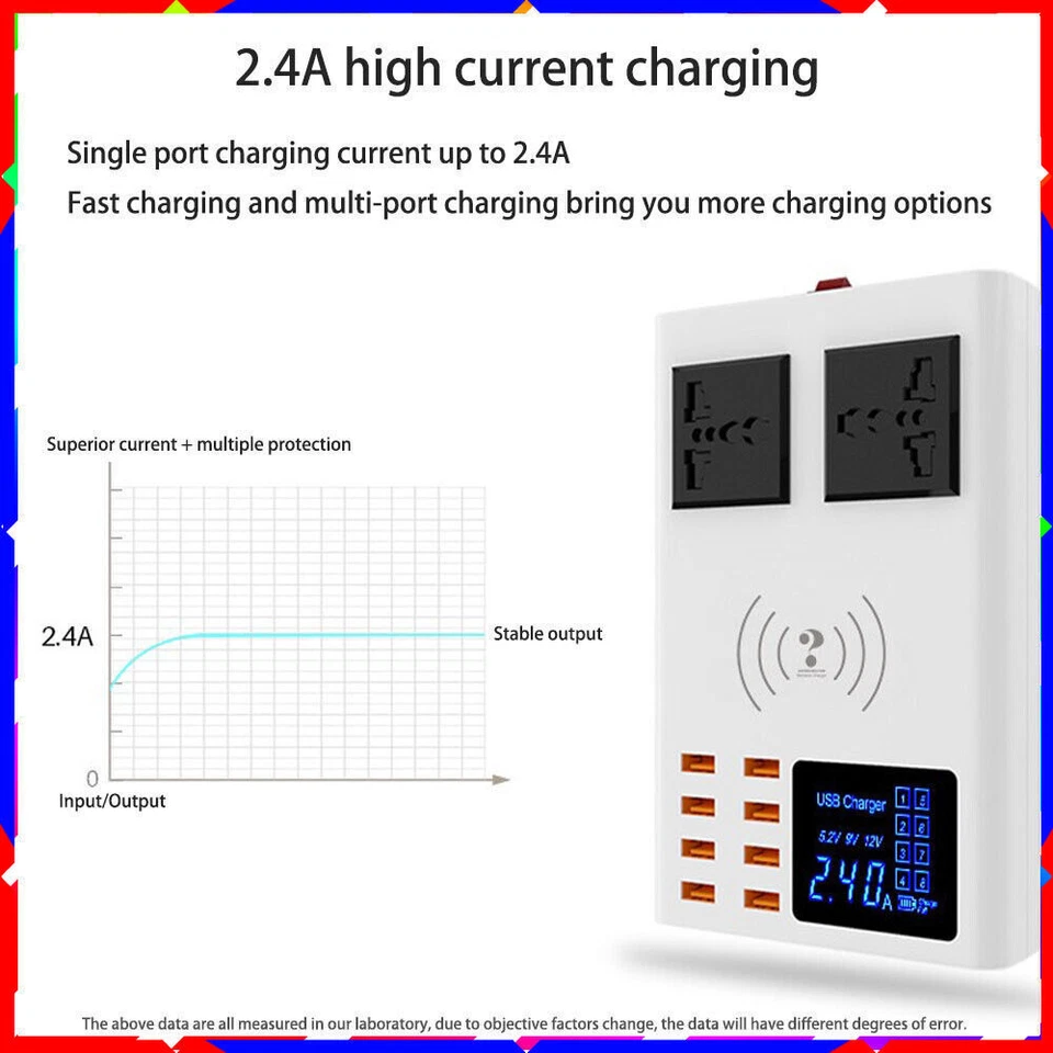 Multi-port 8USB dual AC universal wireless charger LCD desktop mobile manager - Image 4 of 4