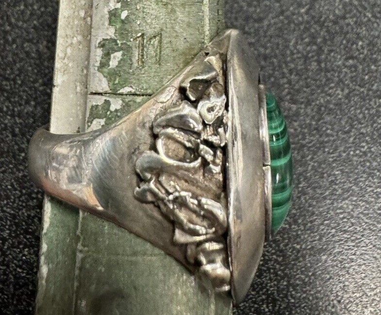Sterling Silver Malachite Ring Large Size 11 1/2 … - image 2
