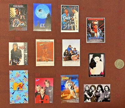 Dollhouse Miniature Set of 12 Iconic Mini Wall Posters 1980 s Retro 1:12 Scale