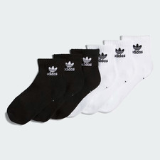  18 adidas Kids Unisex Trefoil Quarter Socks 6 Pairs  Black / White  L 5Y-7Y