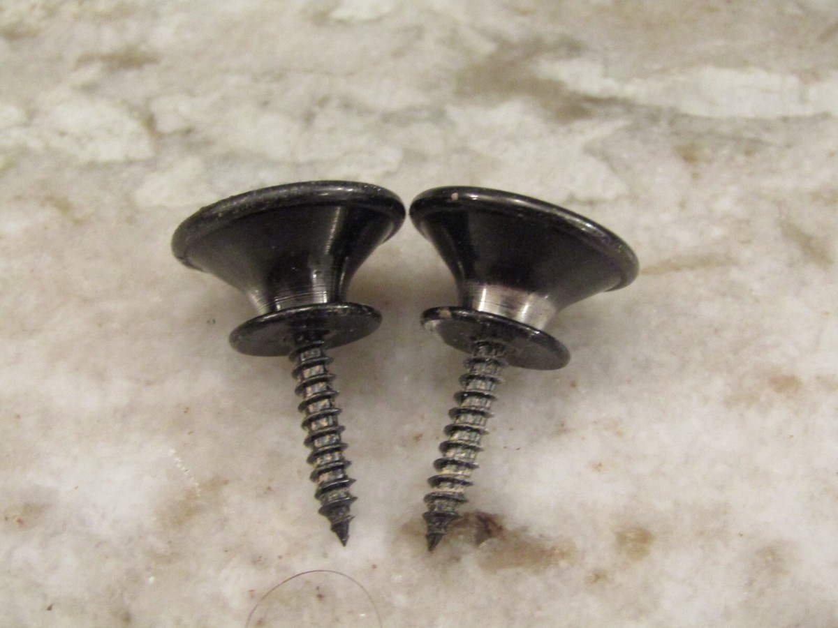 BC RICH VINTAGE USA STRAP BUTTONS in BLACK - 1 PAIR with SCREWS