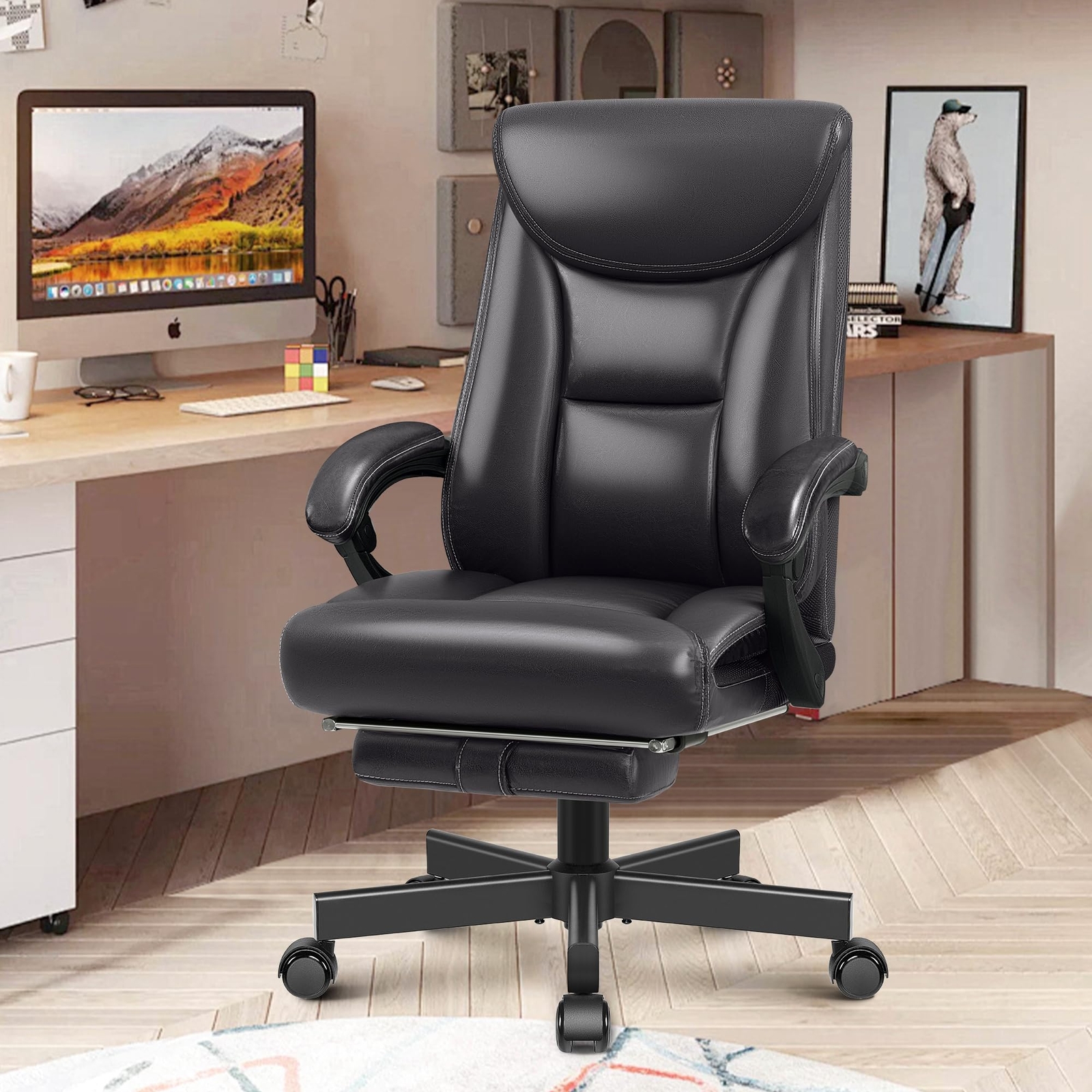 Ergonomic Office Chair, Big and Tall Executive Home Office Desk Chair, Shiny ...