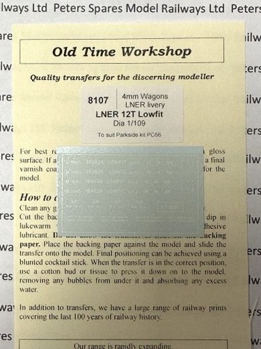 Old Time Workshop 8107 LNER Lowfit Wagon Transfers (Parkside PC66) Spur O