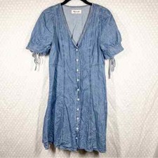 Madewell Women Dress Sz S Blue Denim Button Front Tie Sleeve Cotton Lyocell