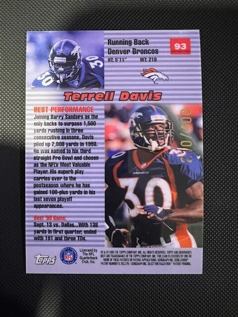 1999 Bowman's Best Refractors Terrell Davis /400 - Image 2 of 3