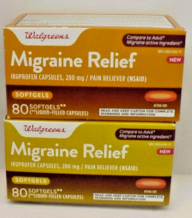 2 WALGREENS MIGRAINE RELIEF IBUPROFEN CAPSULES NSAID 80 SOFTGELS Exp