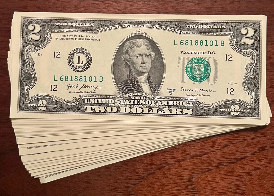 Lot of 7 RARE Crisp Two Dollar Bill Uncirculated Sequential Serial # $2 Bill - Image 3 of 4