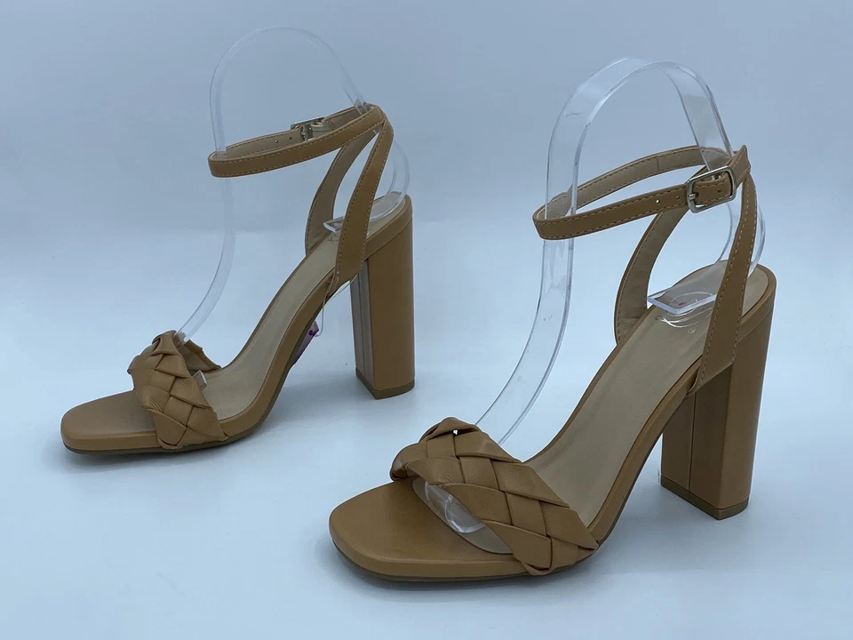 Sandalias de tacón bloque de cuero sintético tostado con correa al tobillo My Delicious usadas para mujer 6 Foto 3 de 4