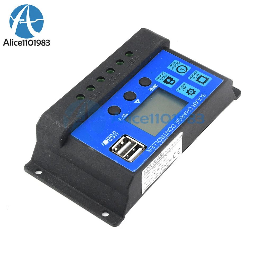 Pannello Solare 12V 24V 10A 20A 30A Regolatore di Carica Batteria LCD Doppio USB - Immagine 4 di 4