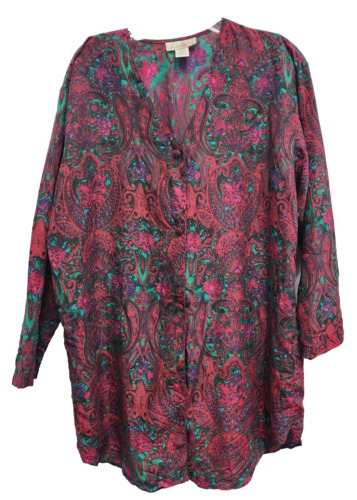 Vintage Delicates Womens 100% Silk Sleep Shirt Lar