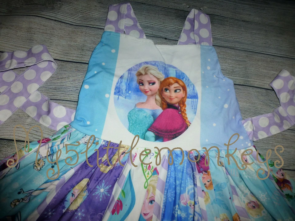 NEW Boutique Frozen Princess Ana Elsa Girls Sleeveless Ruffle Twirl Dress - Image 2 of 4