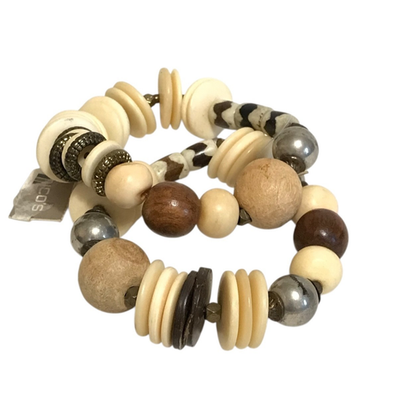 #ad Chico#x27;s Chunky Western Natural Wood Barrel amp; Ball Disc Set of Bracelets NWT $38.50