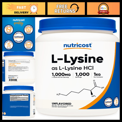 Pure L-Lysine Powder 1KG - Non-GMO, Gluten-Free Amino Acid Supplement, 2.2lbs