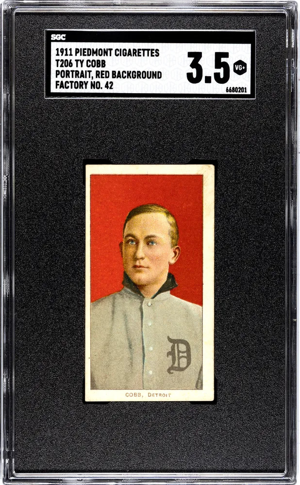 1911 Piedmont Cigarettes (T206) Ty Cobb Portrait, Red Background No. 42 SGC 3.5