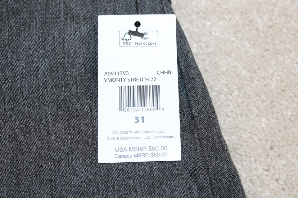 Volcom Vmonty Stretch 22 Shorts - NWT Mens 31 Charcoal Heather - #44551-C3 $50 - Image 3 of 4