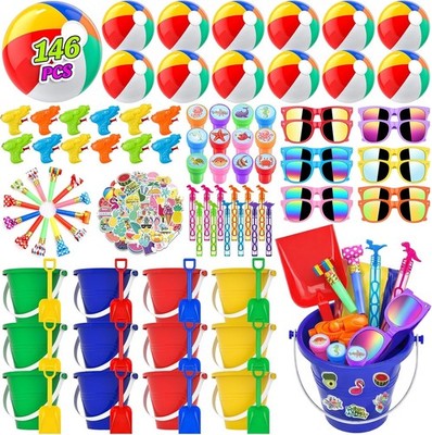 Pool Party Favors - 132PCS Summer Beach Toys for Kids Include Balls, Sunglass...