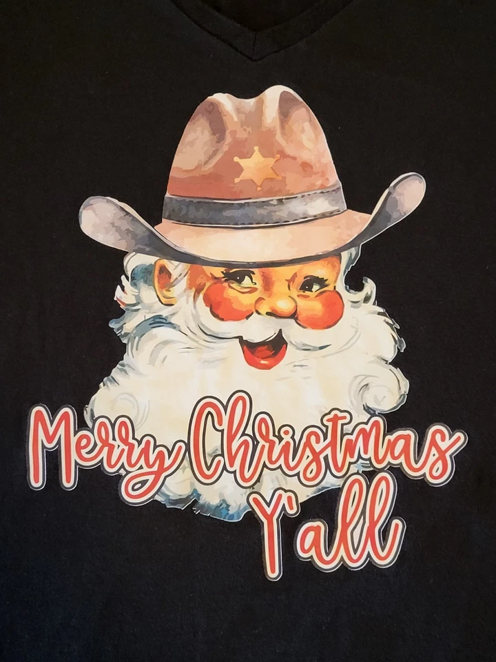 Camiseta para mujer District talla M Feliz Navidad Y'all vaquero Santa Texas Western  Foto 4 de 4