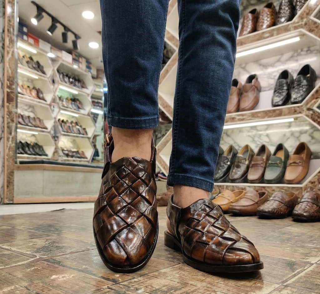 Men’s Genuine Leather Woven Sandals Handcrafted Fisherman Slingback Brown Shoes