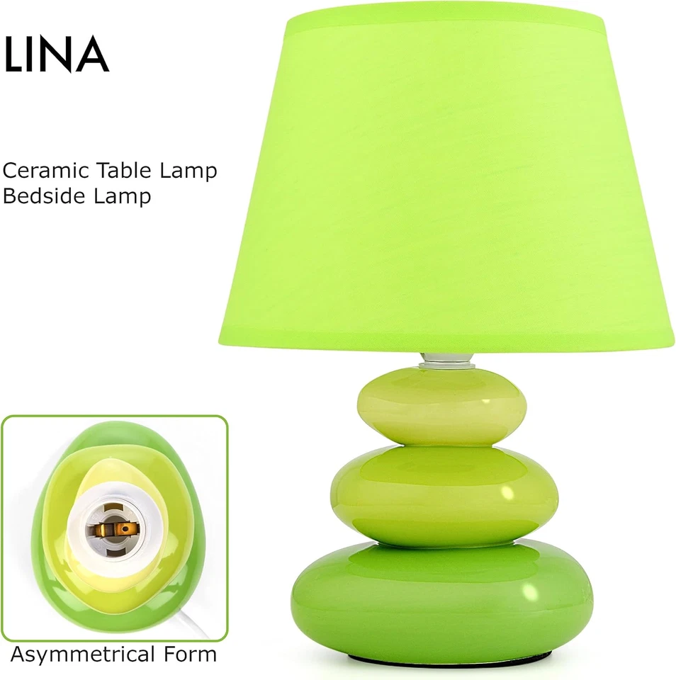 Lampada Da Comodino "Lina" (Verde) Lampada Da Tavolo Lampada Da Tavolo in Cerami - Immagine 3 di 4