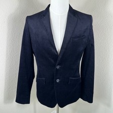 H M Blazer Mens 38R Navy Blue Corduroy Slim Fit Sport Coat Jacket Dark Academia