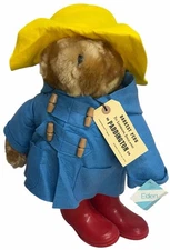 BIG 18" Vintage 1980s Paddington Bear Eden w All Tags Red Rubber Boots Blue Coat