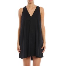 Alexander Wang A Line Swing Black Sleeveless Silk Blend V-Neck Dress