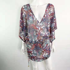 Luli Fama Swimwear Paisley Tunic Cover Up Size M V-Neck Beach Bohemian Summer