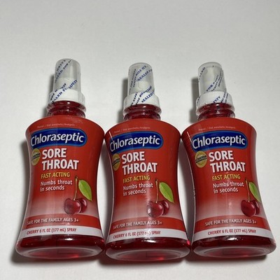 (3 BOTTLE) Chloraseptic Sore Throat Spray Fast-Acting Cherry 6ozEACH EXP:6/26