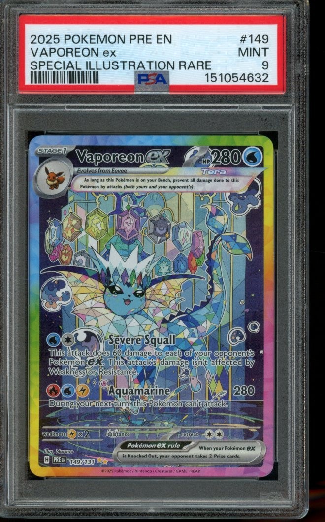 PSA 9 MINT Pokemon Vaporeon ex Prismatic Evolutions Special Illustration 149/131