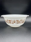 Vintage Milk Glass Casserole Mixing Bowl Brown Mushroom Design W/ Handles