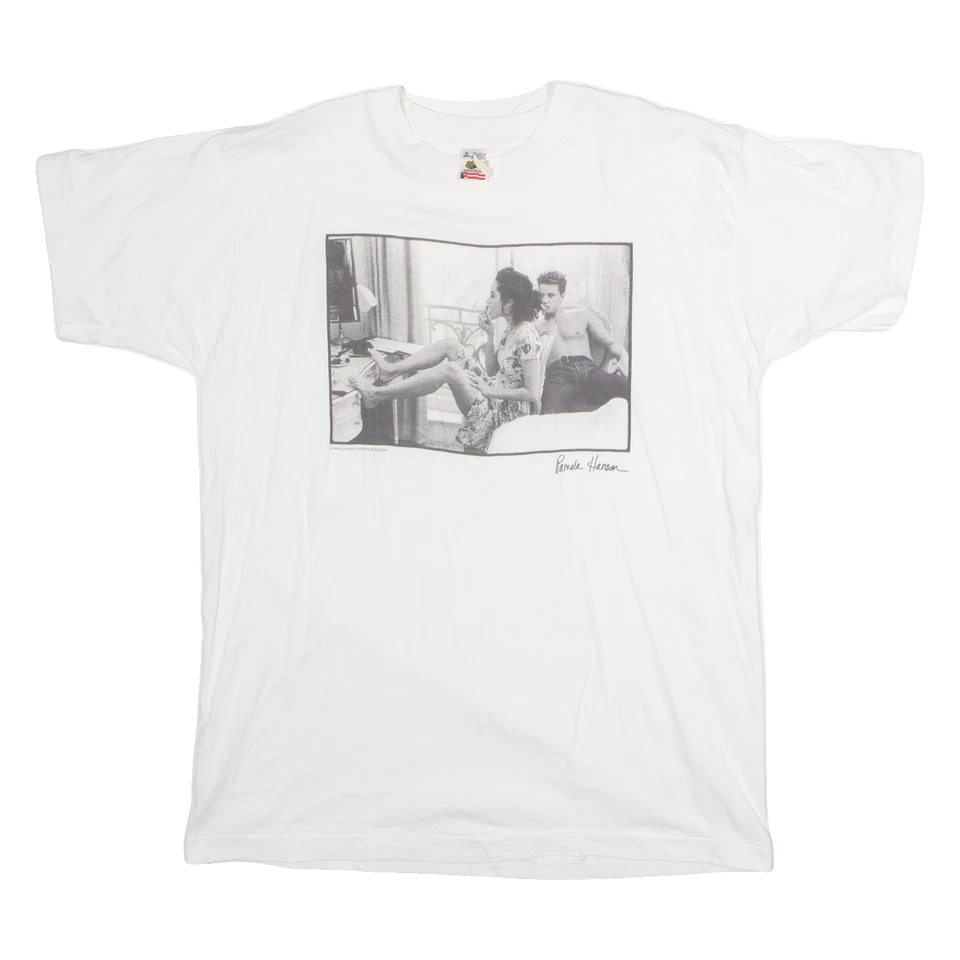 Vintage FRUIT OF THE LOOM Pamela Hanson Mens T-Shirt White 90s Crew Neck XL