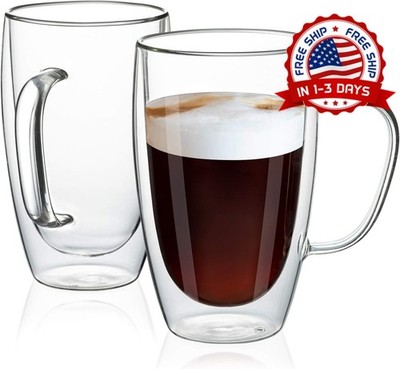 Tazas de vidrio de 16 oz, taza de vidrio transparente con asa agua caliente/fría