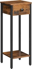 HOOBRO Slim Bedside Table with Drawer Rustic Brown Black 25x25x70cm New