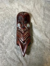 Hand Carved Wooden Maori Style Mask New Zealand Tribal Folk Art 9"