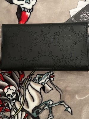 Ed Hardy Black Wallet Snap Close Skull Bones Embossed NWT | eBay