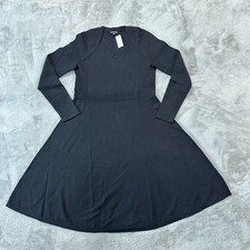 NWT Talbots Medium Petite MP Black Long Sleeve Fit and Flare Midi Dress