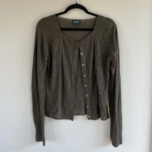 Hobbs Linen Blend Cardigan Women’s 14 Green Square Neck Lightweight - Picture 1 of 8