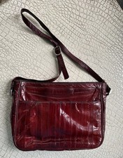 Vintage Eel Skin Handbag Shoulder Bag Oxblood Silvertone Zipper Pockets READ