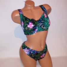 Victoria Secret Swim Bikini 36DDD Top XL Brazilian Bottom Black Floral Tropical