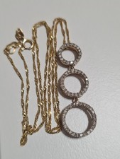 Natural Diamond Circle Pendant On 18" Necklace Chain 9k Gold 375 Trilogy Of Life