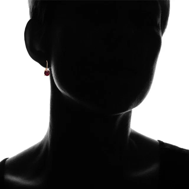 2Ct Round Cut Lab Created Red Ruby Leverback Earrings In 14K Rose Gold Plated - Image 4 of 4