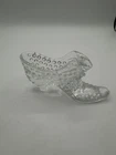 Fenton Vintage Shoe Slipper Paperweight Figurine Clear Glass Hobnail Cat Head