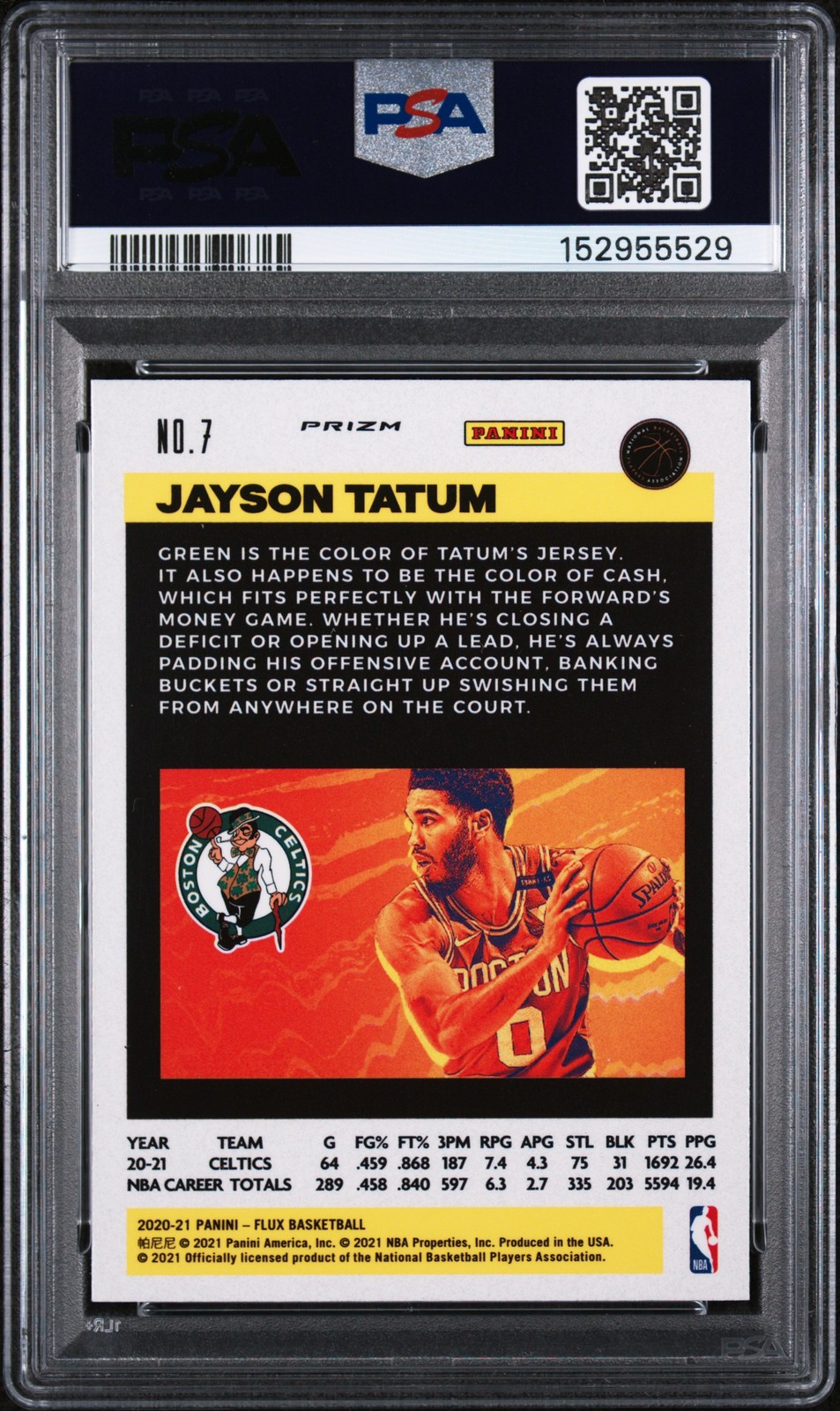 2020 PANINI FLUX PULSAR #7 JAYSON TATUM PSA 10 view 2
