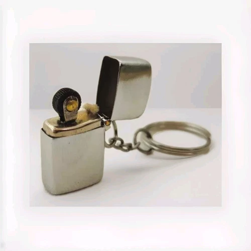 Vintage Mini Lighter - Silver Tone - Collectible Retro Keychain Fluid Lighter