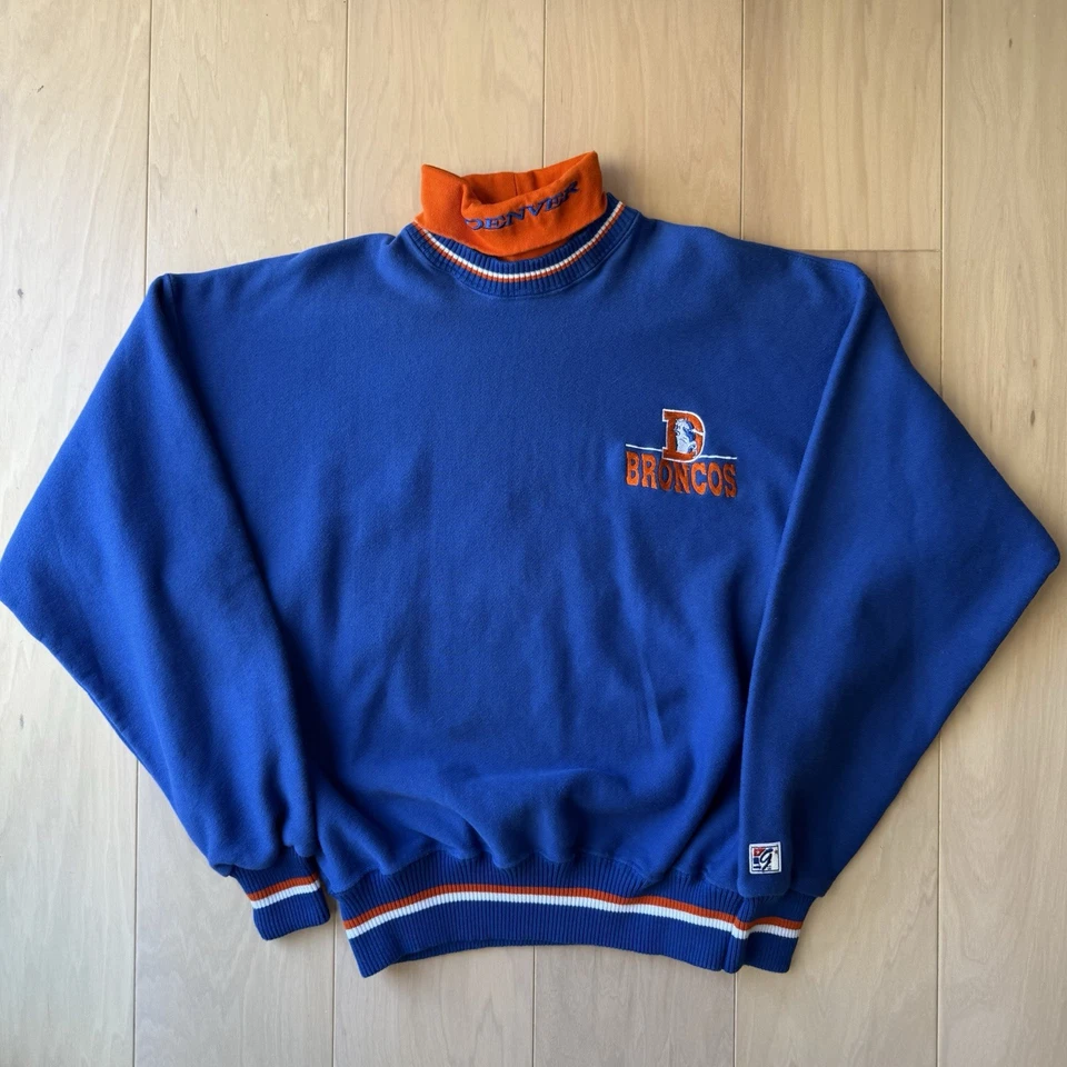 Vintage Denver Broncos Sweatshirt Large Blue 90s Fleece Turtleneck NFL Football - Image 2 of 4