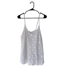 White Lace Cami Tank Top Floral Overlay Adjustable Straps Scalloped Hem