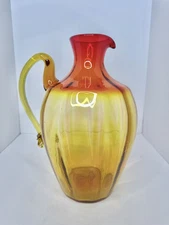 Vintage MCM Blenko Glass 6415 12.75” Optic Pitcher In Tangerine Stunning