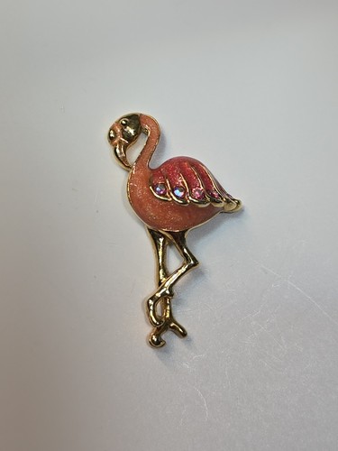 AVON Lapel Pin Pink Flamingo Tiny Iridescent Faceted Faux Gems N R Nina Ricci